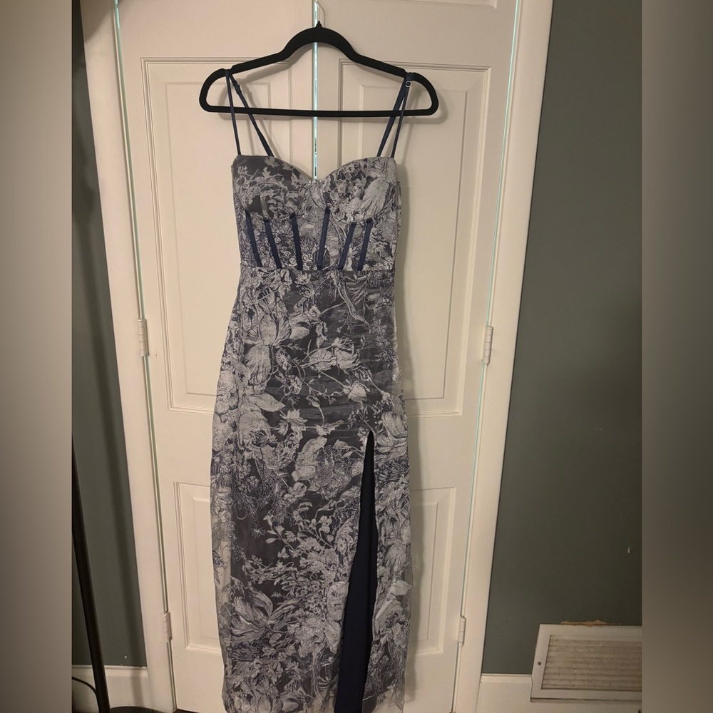 Elegant Blue and White Floral Dress